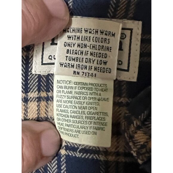 LL Bean Men's Shirt Large Button Front Blue Tan Plaid 100% Cotton LS 253770 - Picture 10 of 13